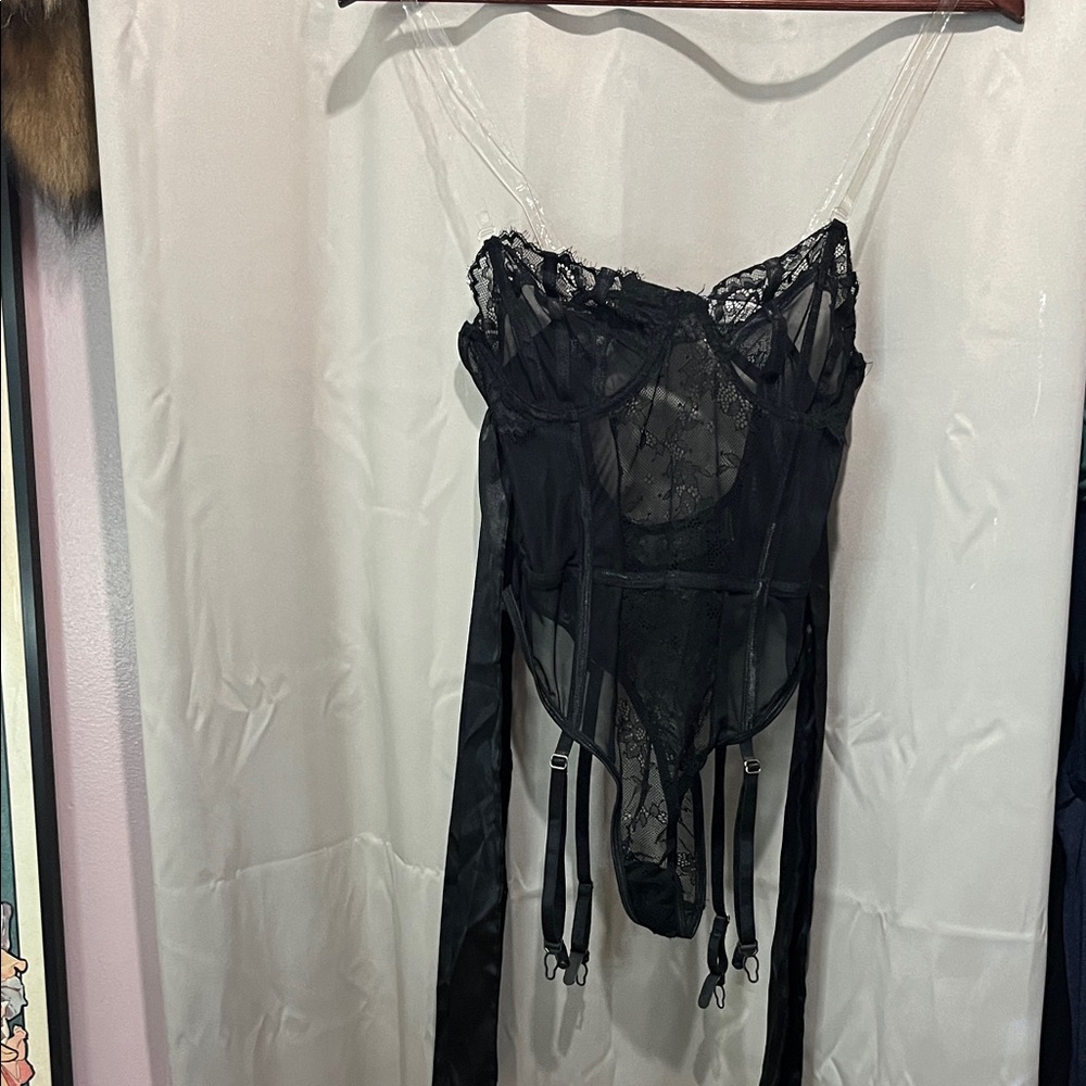 Elegant Black Lace Bustier with Garter Straps
